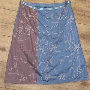 Ted Baker Blue and Brown Embroidered A-Line Skirt